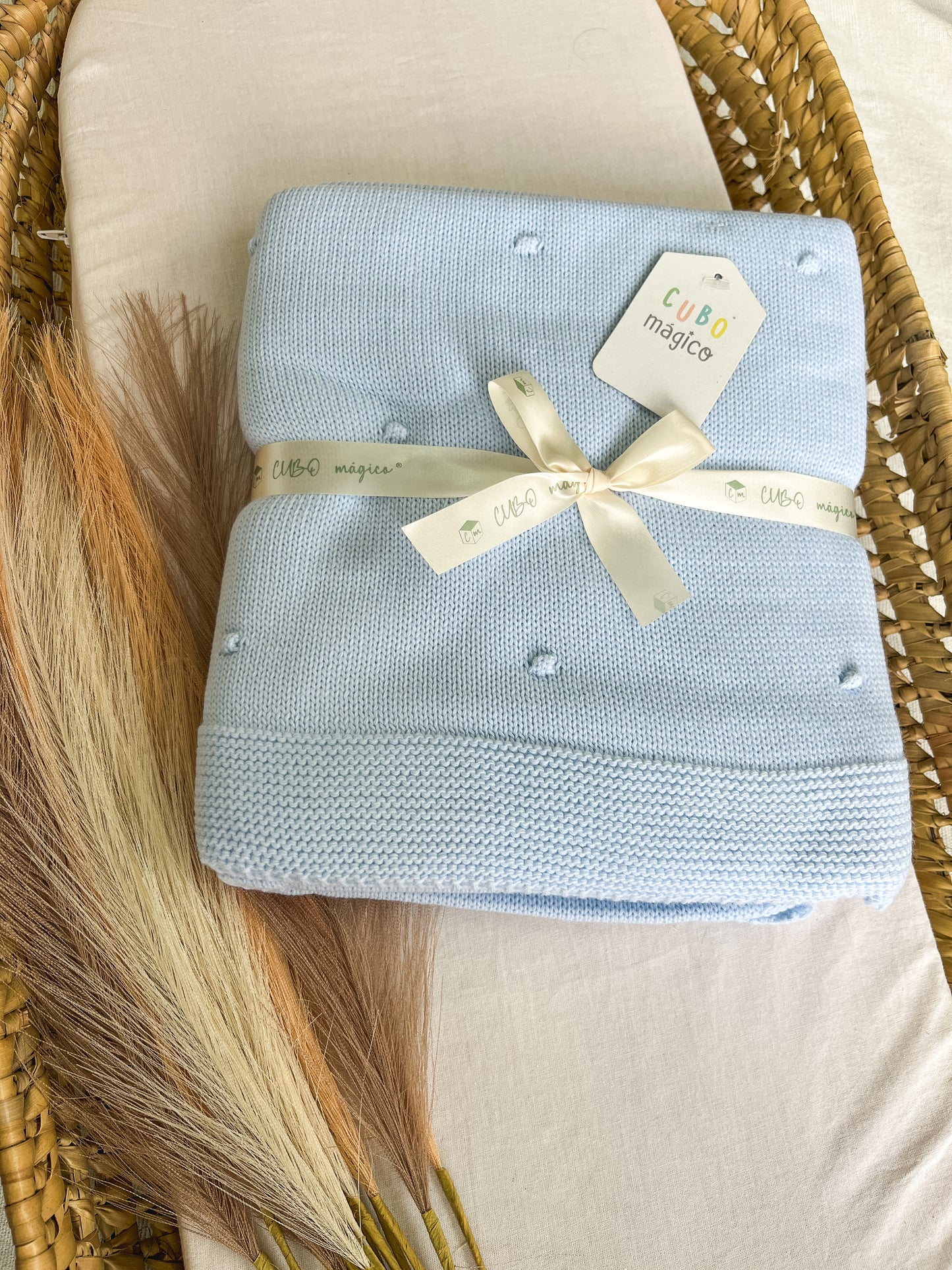 Manta de malha azul para bebé personalizável com nome