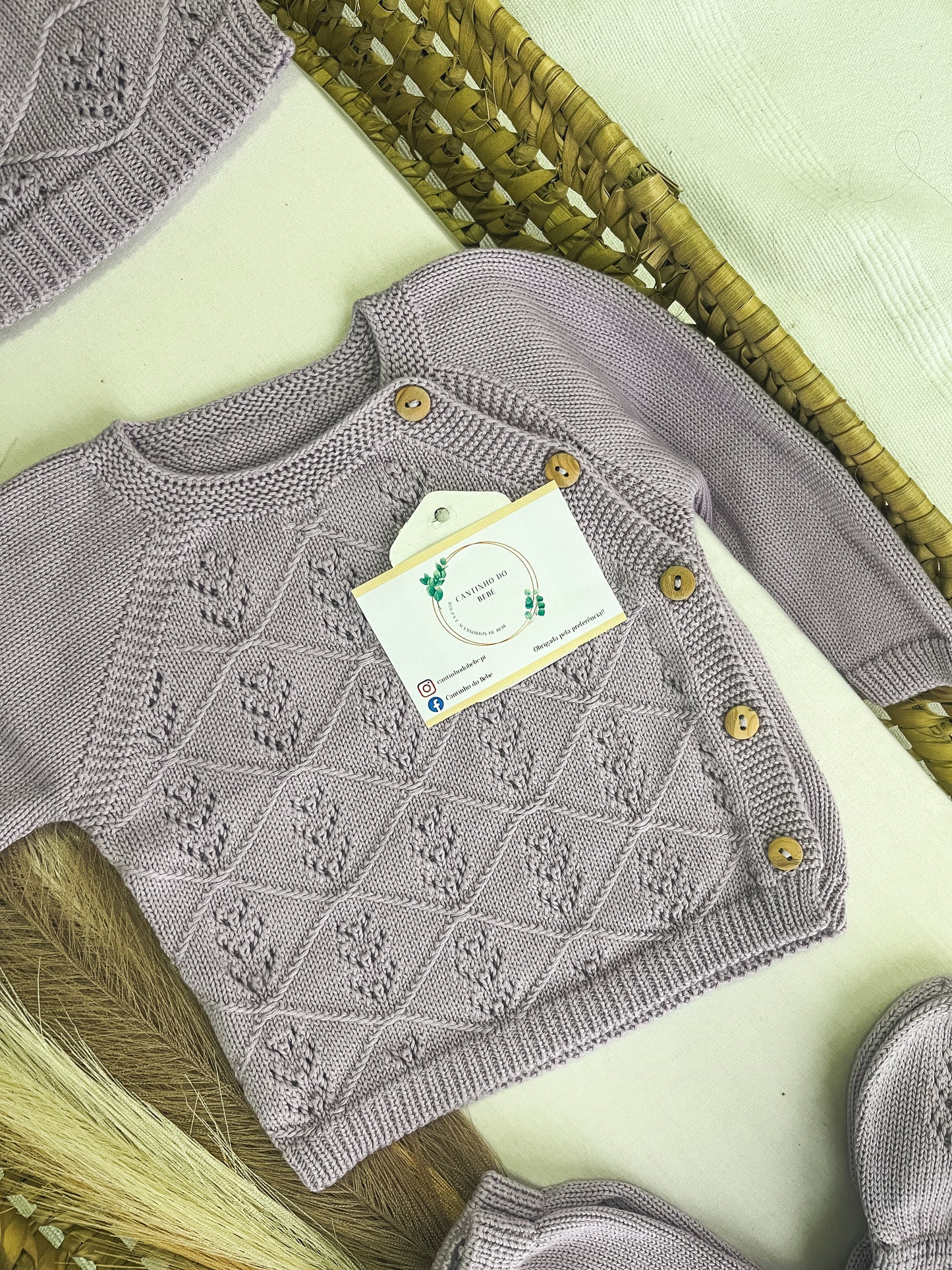 Conjunto de malha 3 peças bebé lavanda