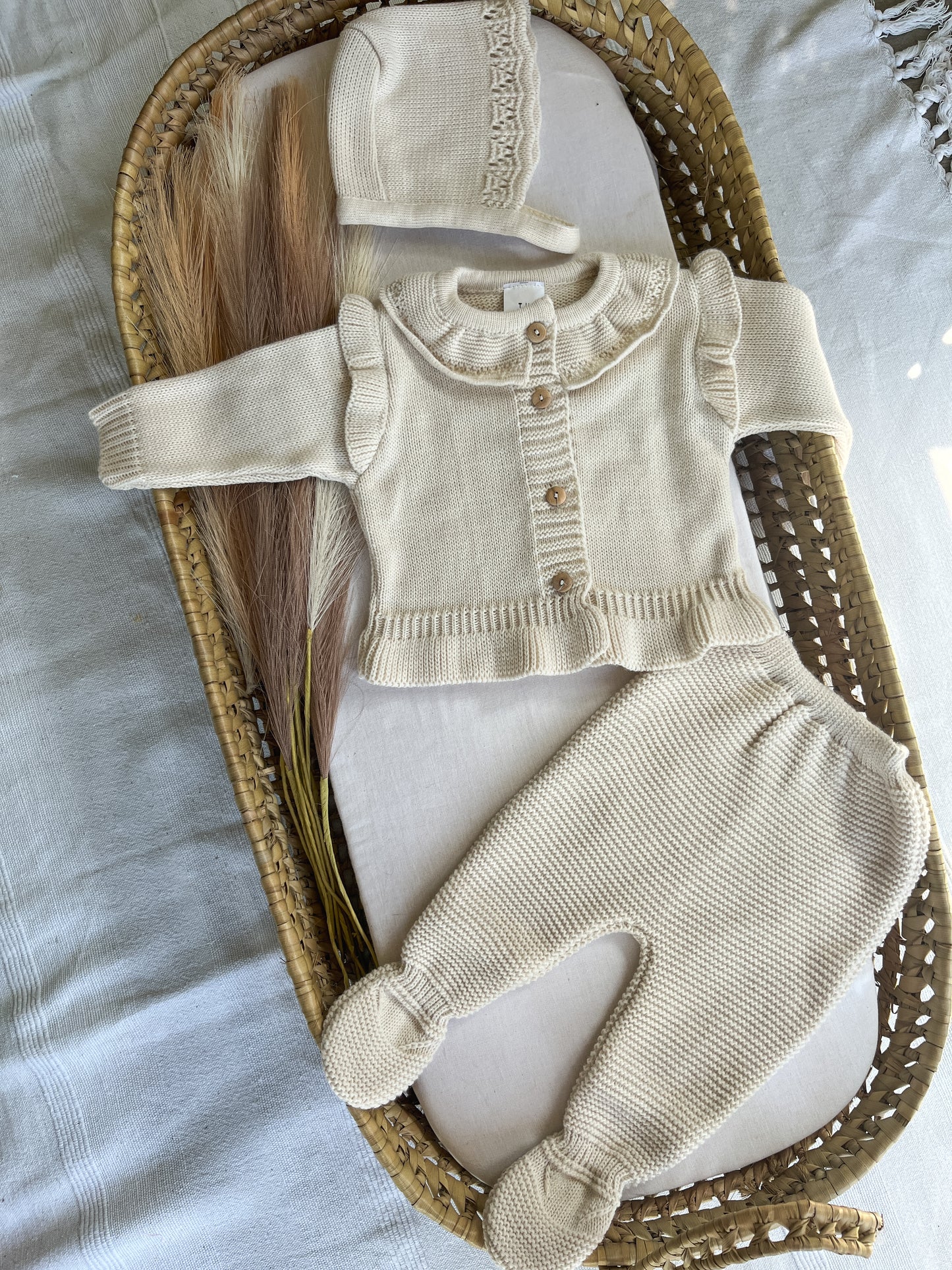 Conjunto de malha 3 peças bebé bege