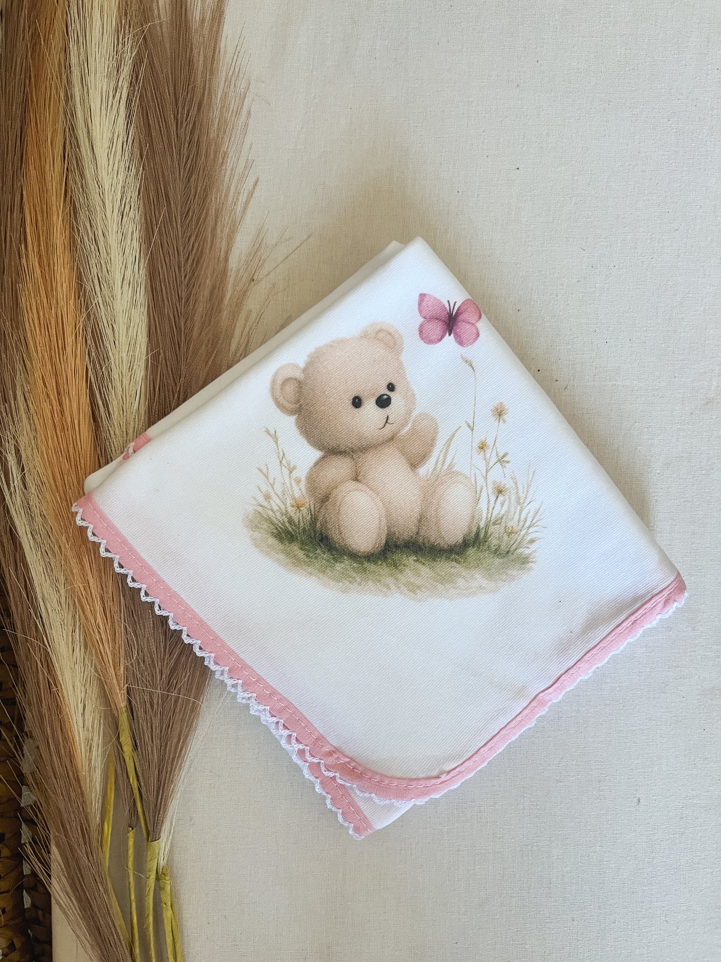 Fralda de pano bebé ursinho rosa