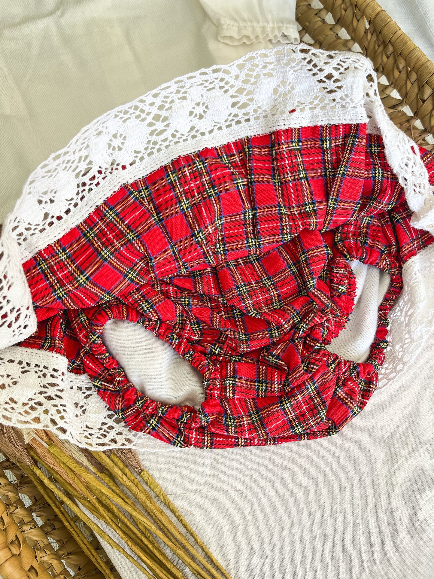 Conjunto de camisa e tapa fralda bebé menina vermelho Natal