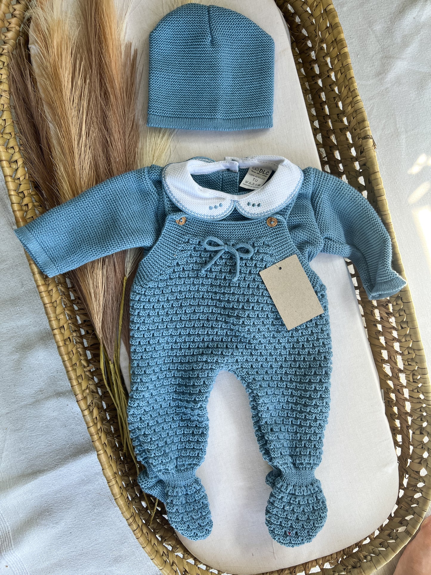 Conjunto de malha bebé 3 peças azul cobalto