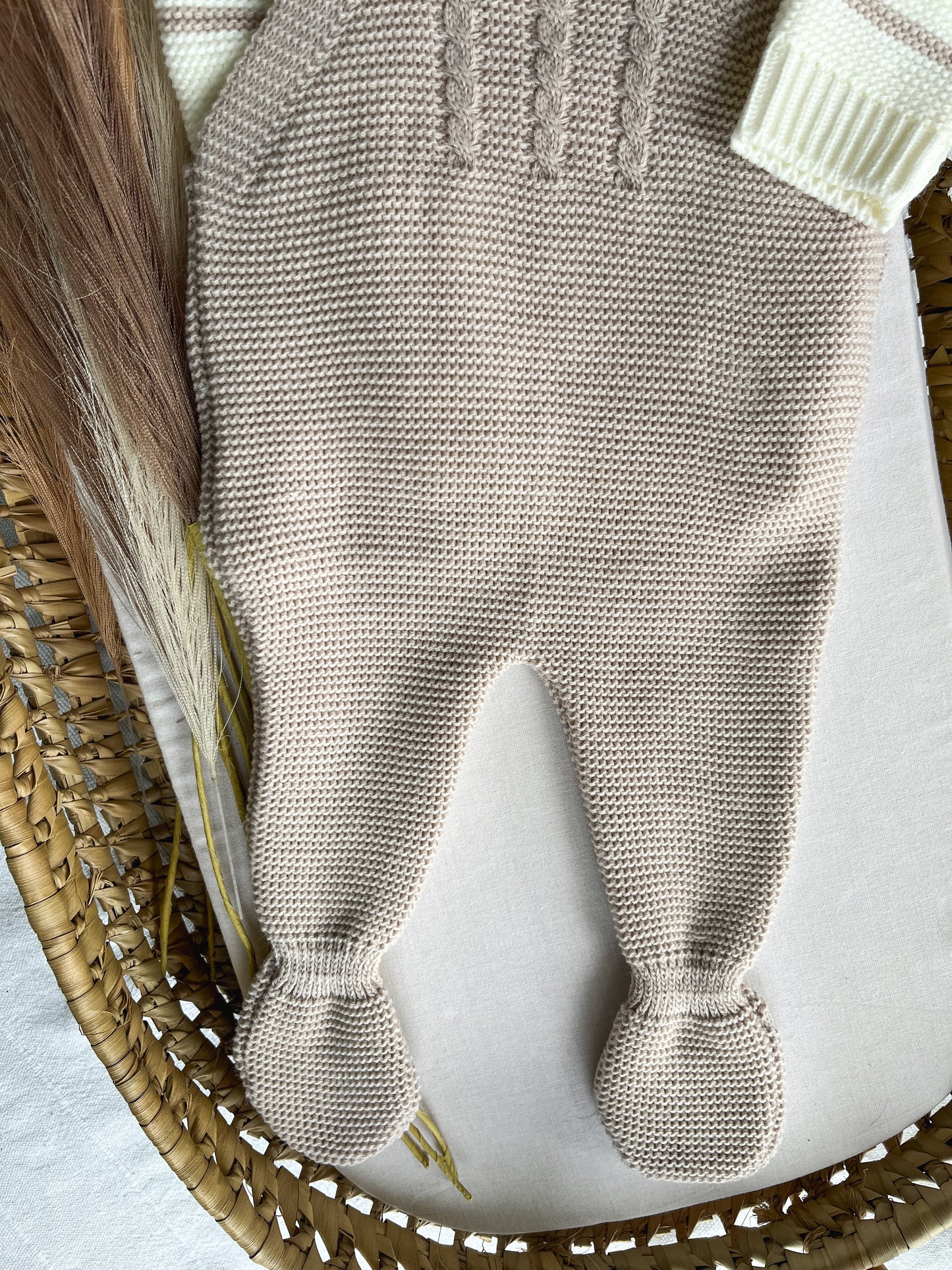 Conjunto de malha 3 peças bebé bege