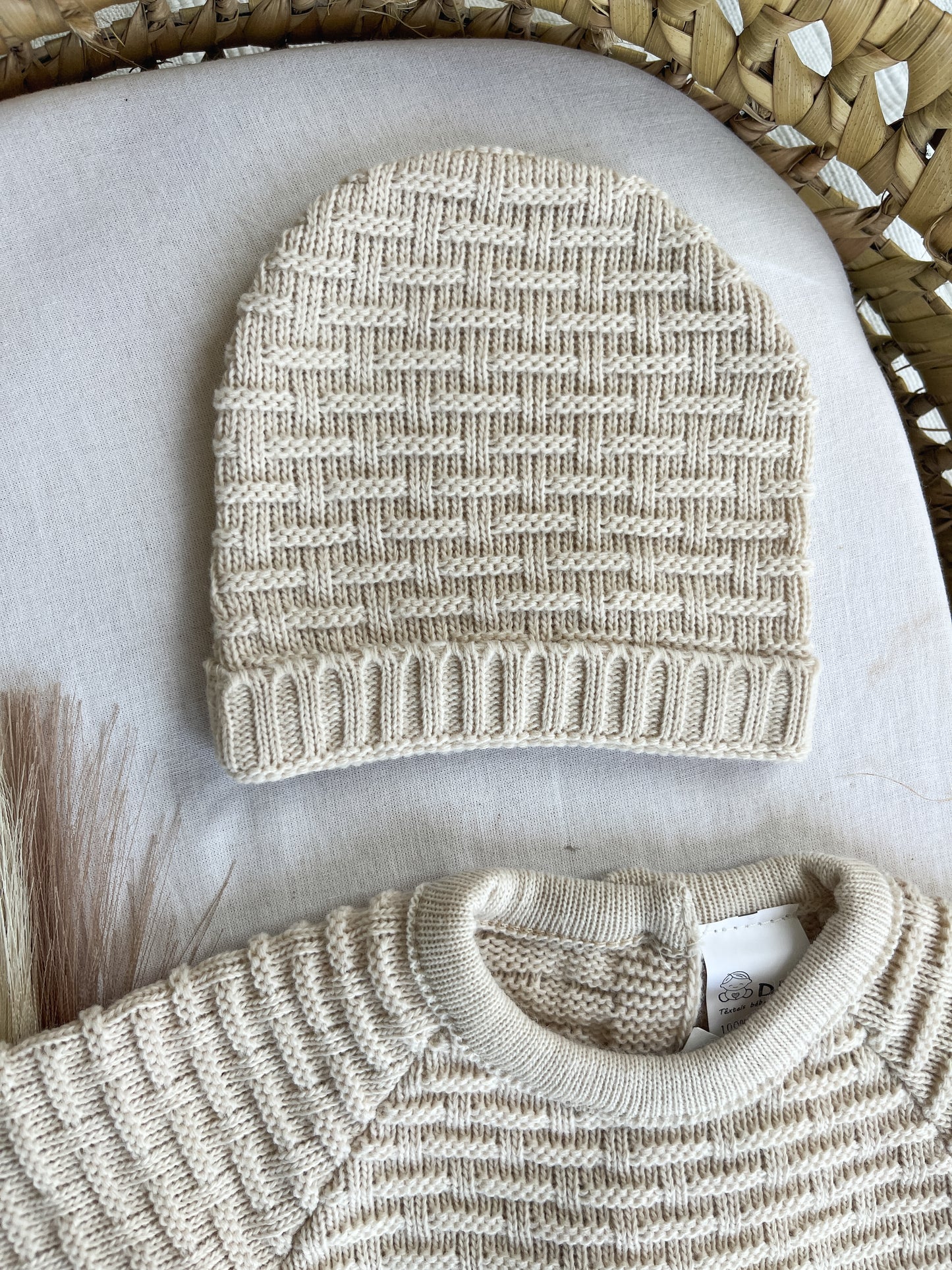 Conjunto de malha 3 peças bebé bege