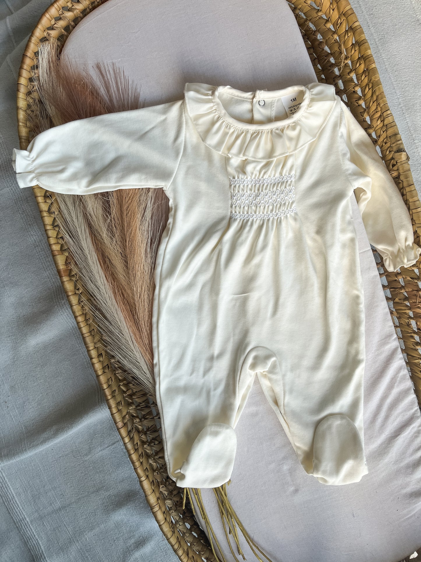 Babygrow de algodão com gola bebé branco pérola