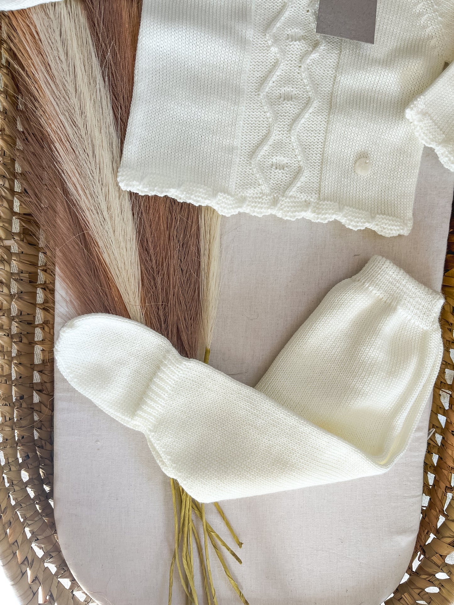 Conjunto de malha bebé 3 peças branco