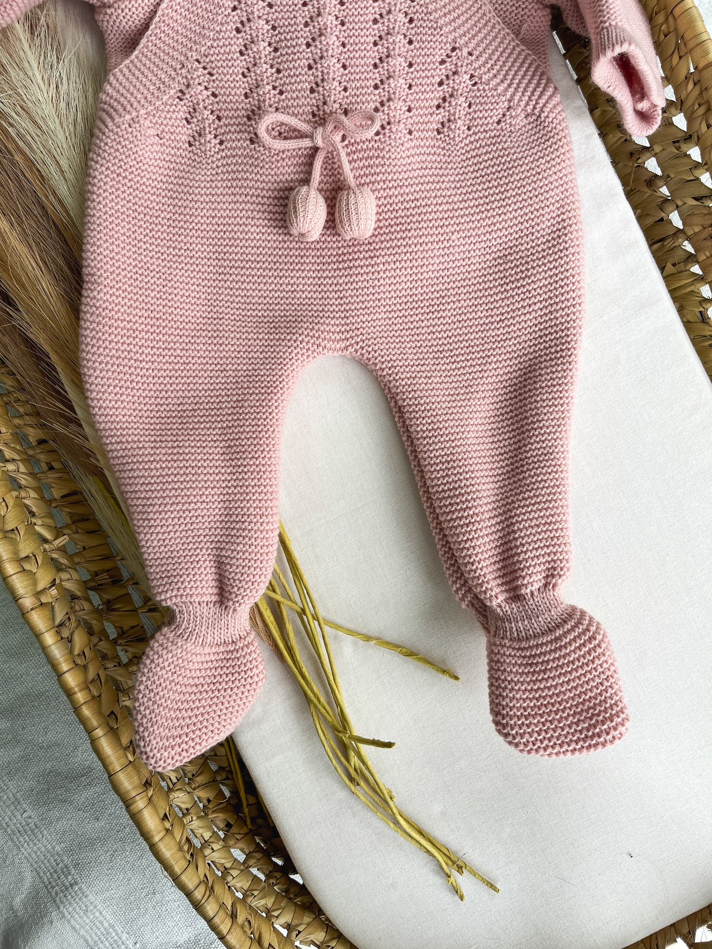 Conjunto de malha 3 peças bebé rosa velho
