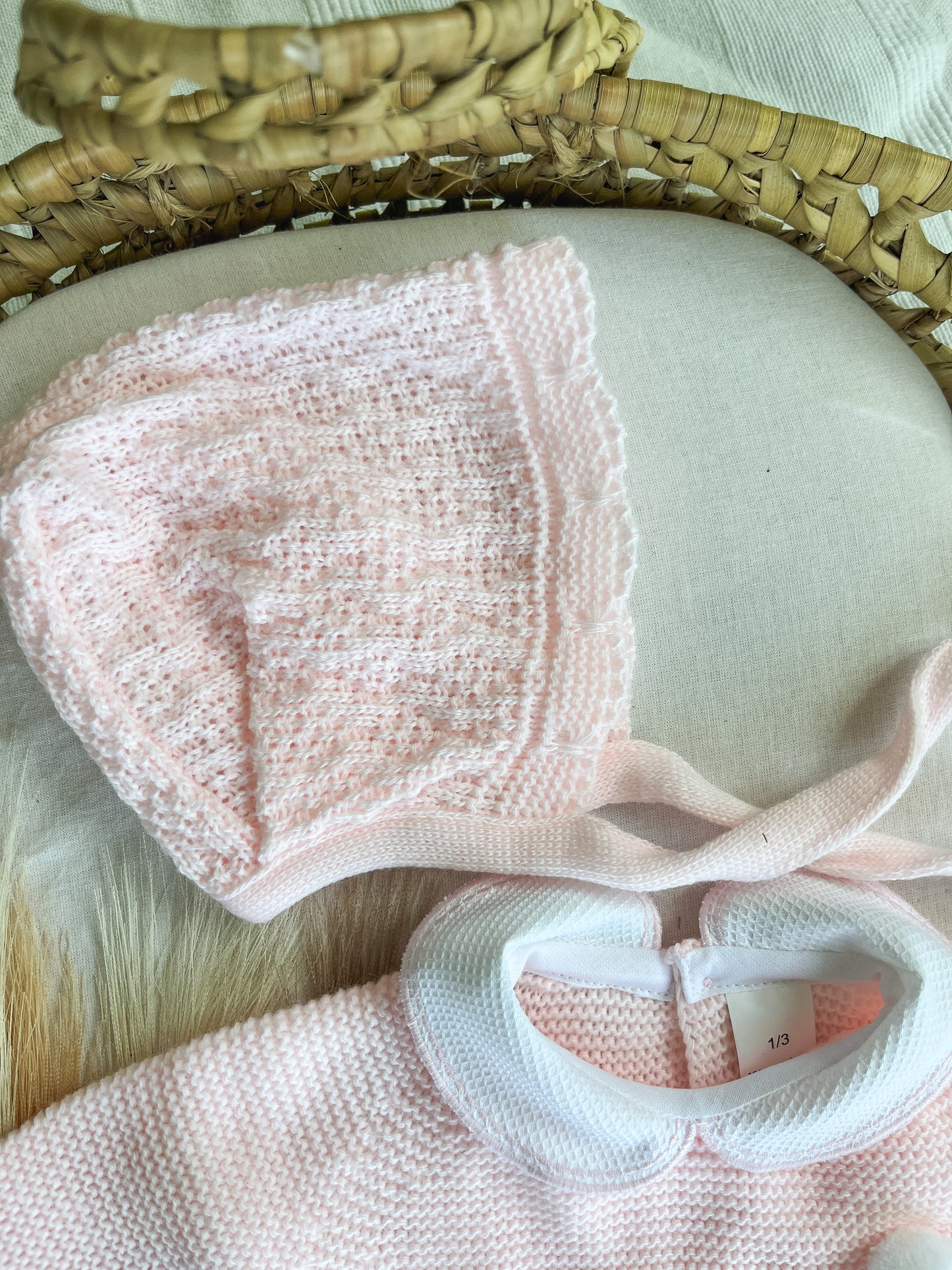 Conjunto de malha 3 peças bebé rosa