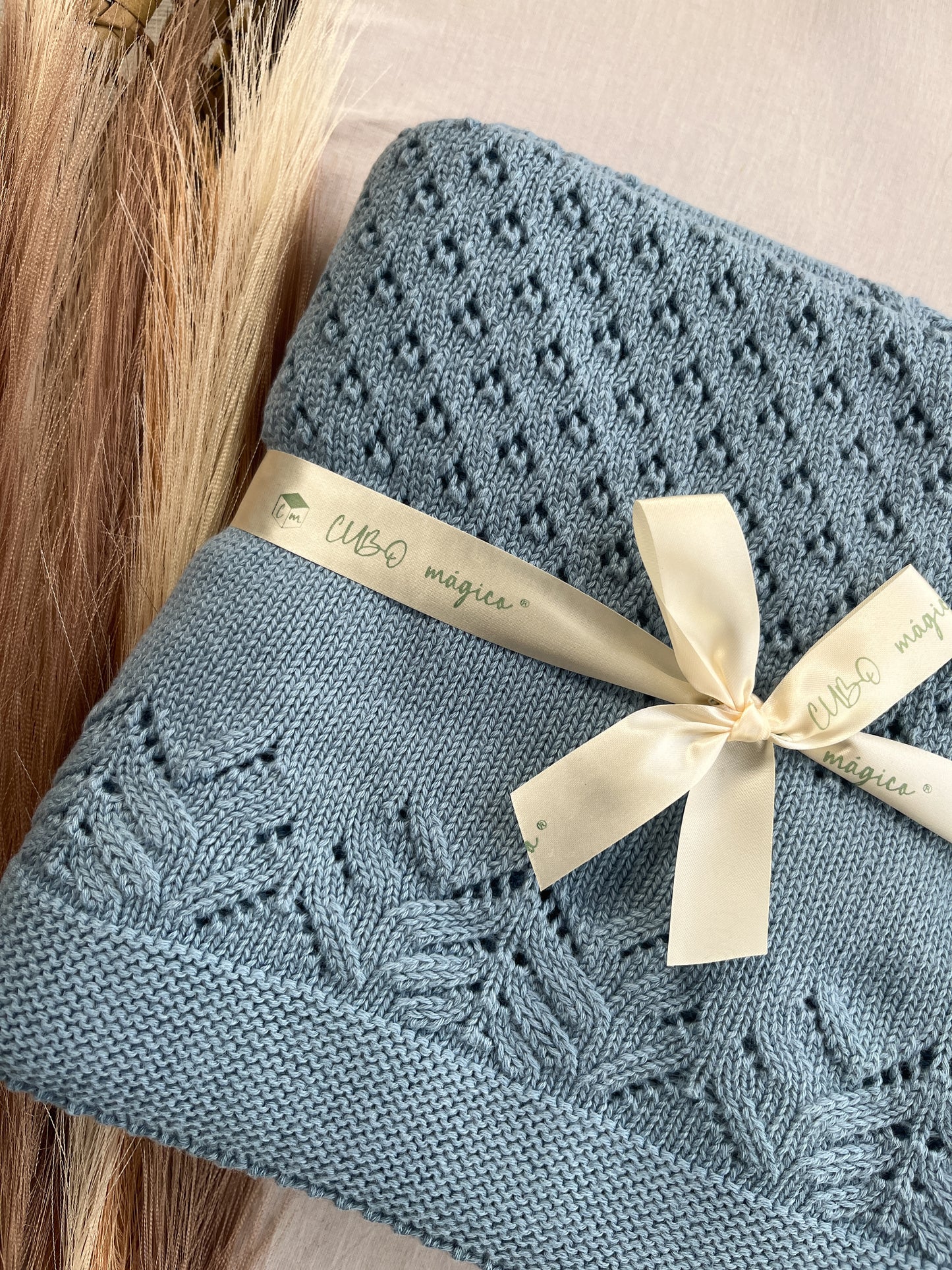 Manta de malha azul para bebé personalizável com nome