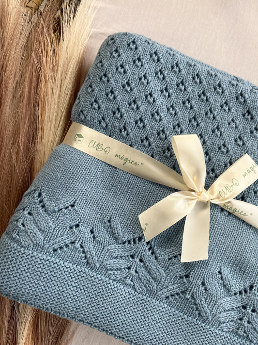 Manta de malha azul para bebé personalizável com nome