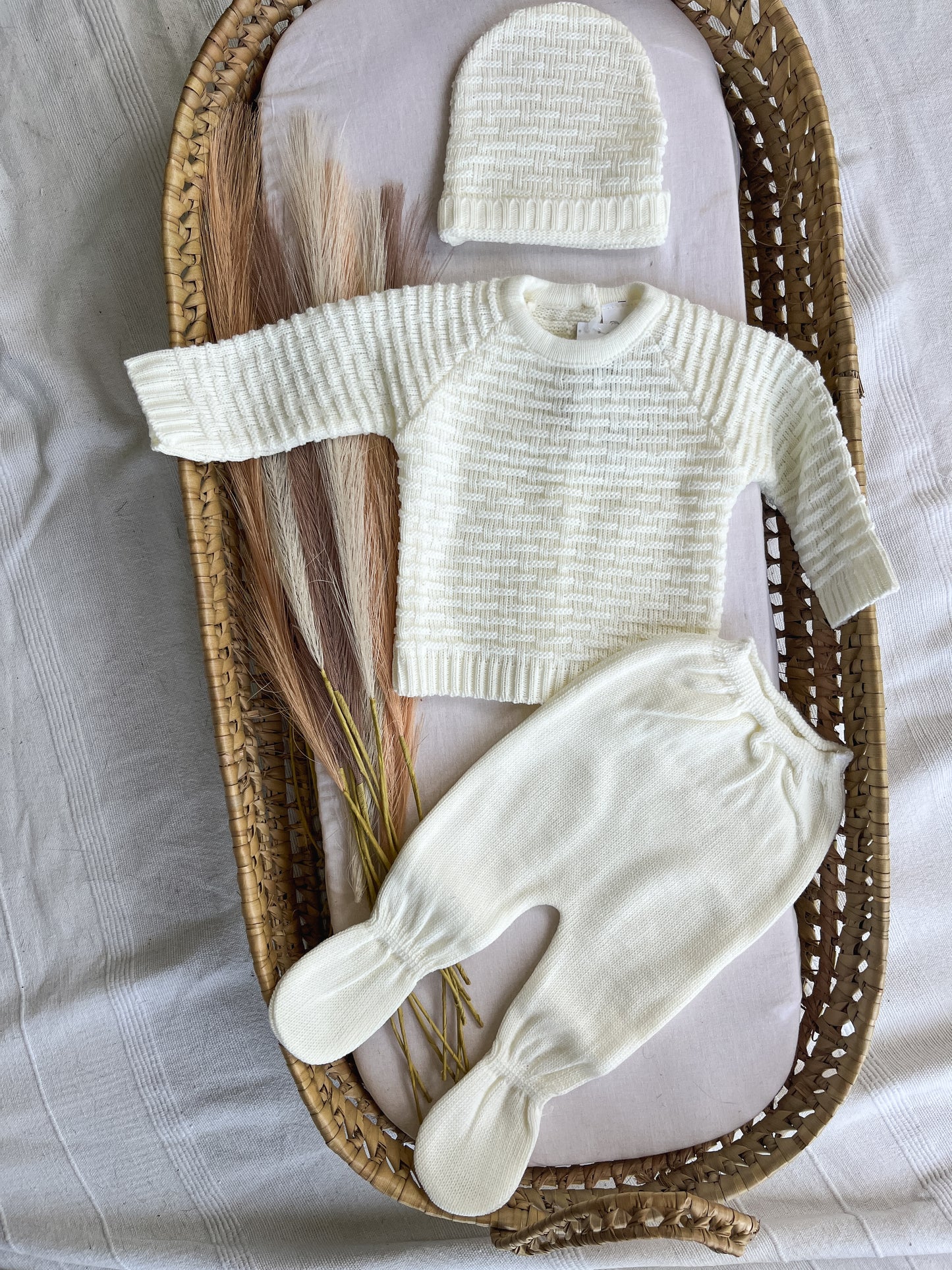 Conjunto de malha 3 peças bebé branco