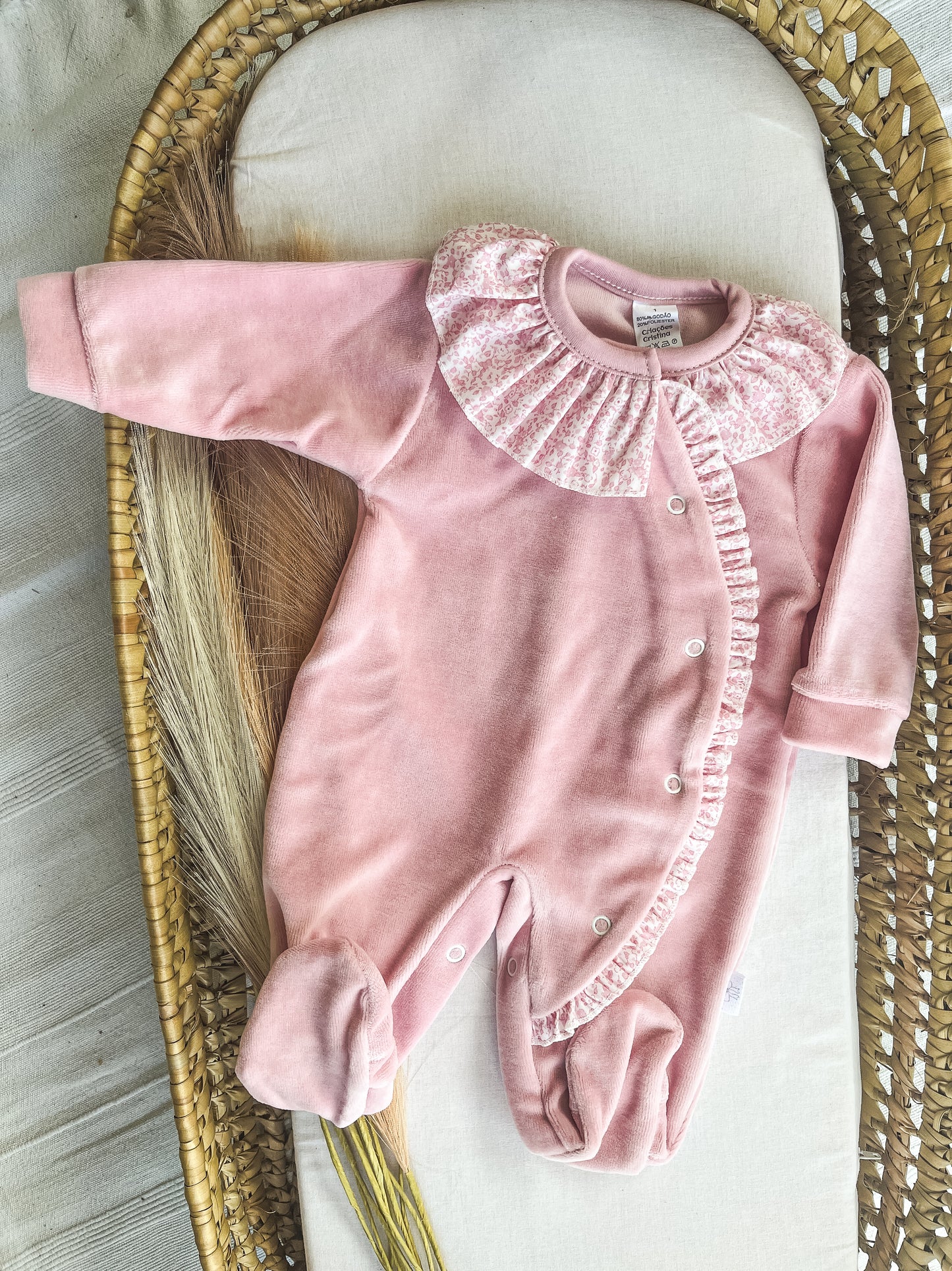 Babygrow de veludo bebé rosa velho