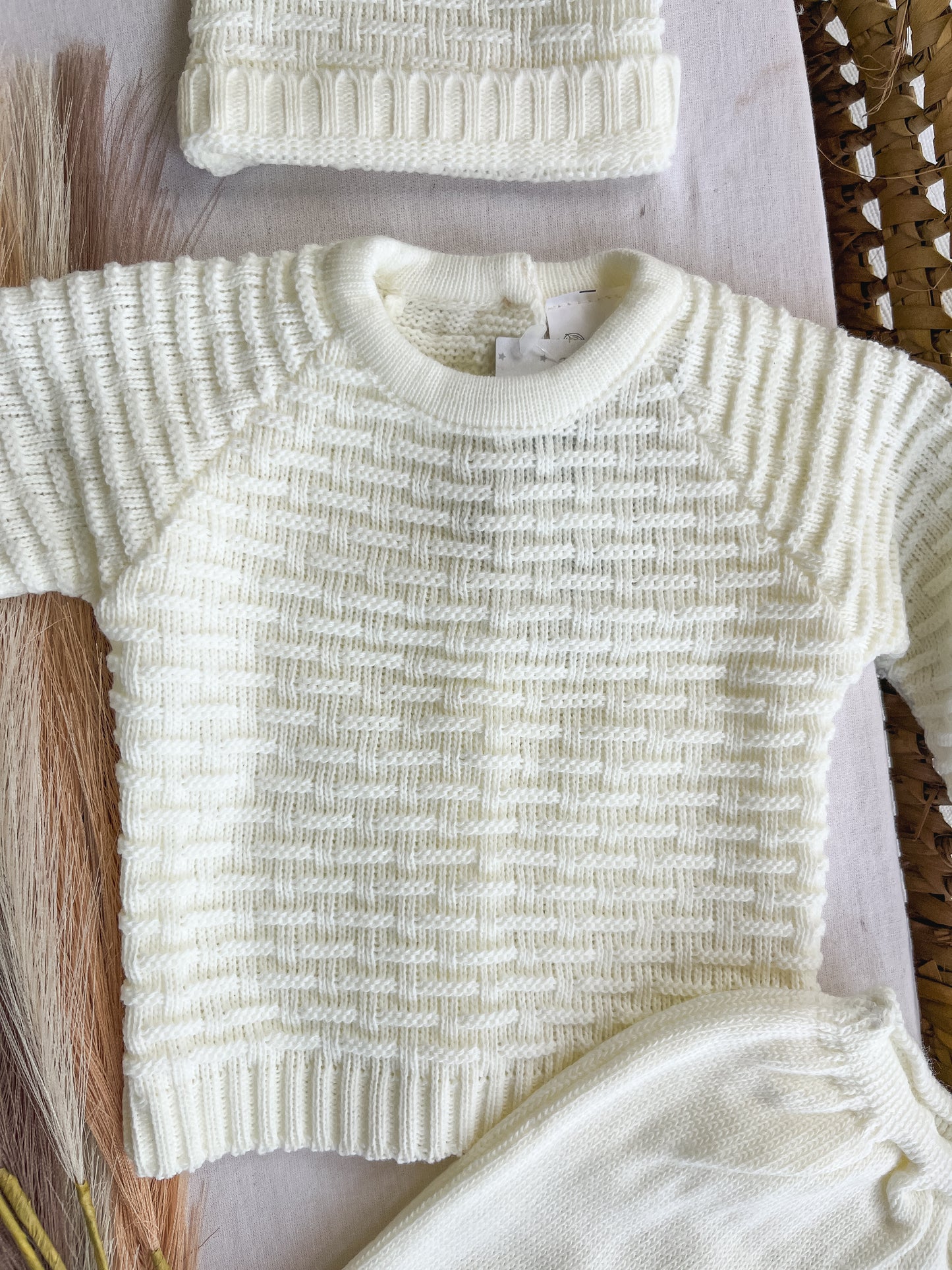 Conjunto de malha 3 peças bebé branco