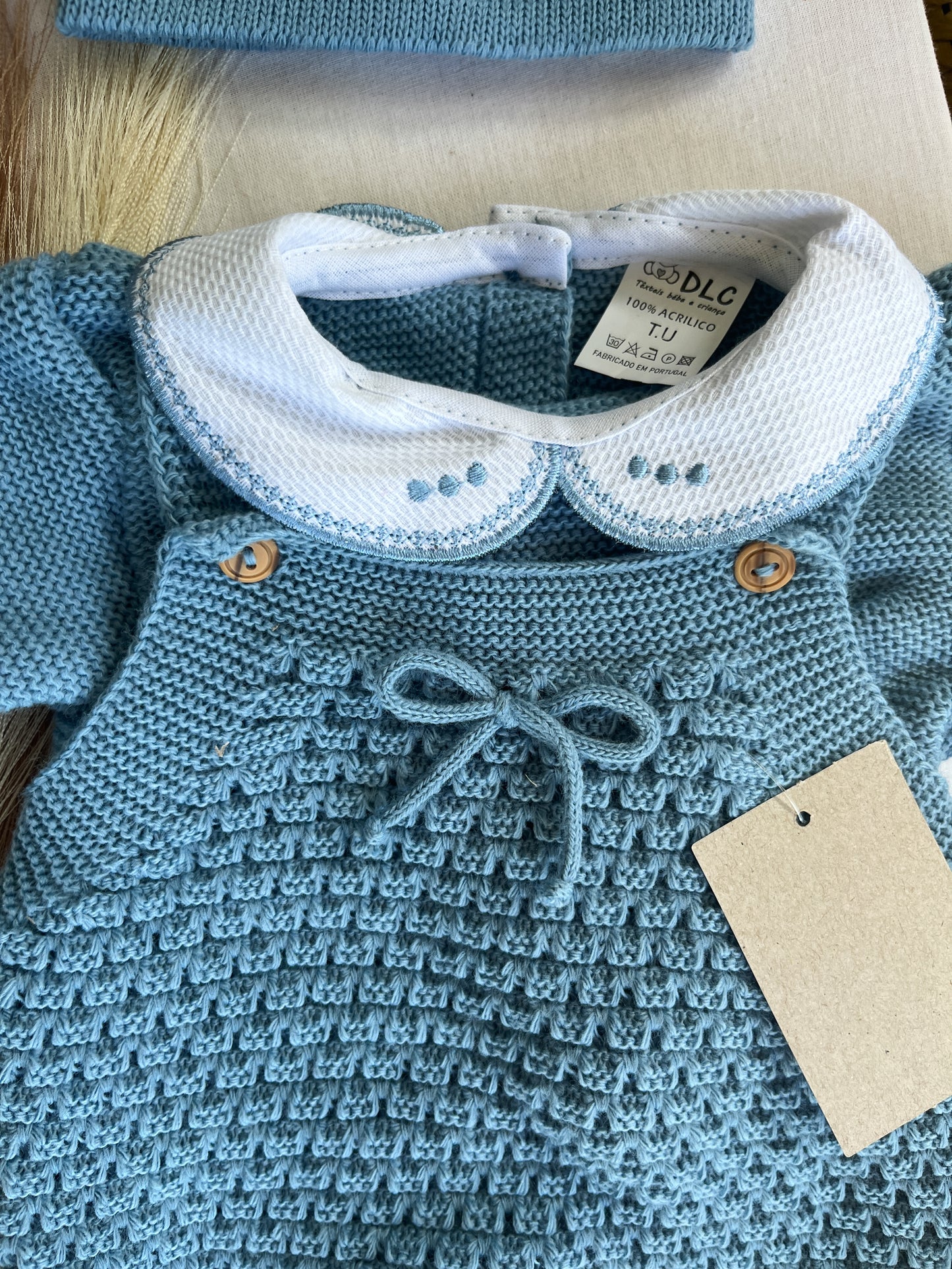 Conjunto de malha bebé 3 peças azul cobalto