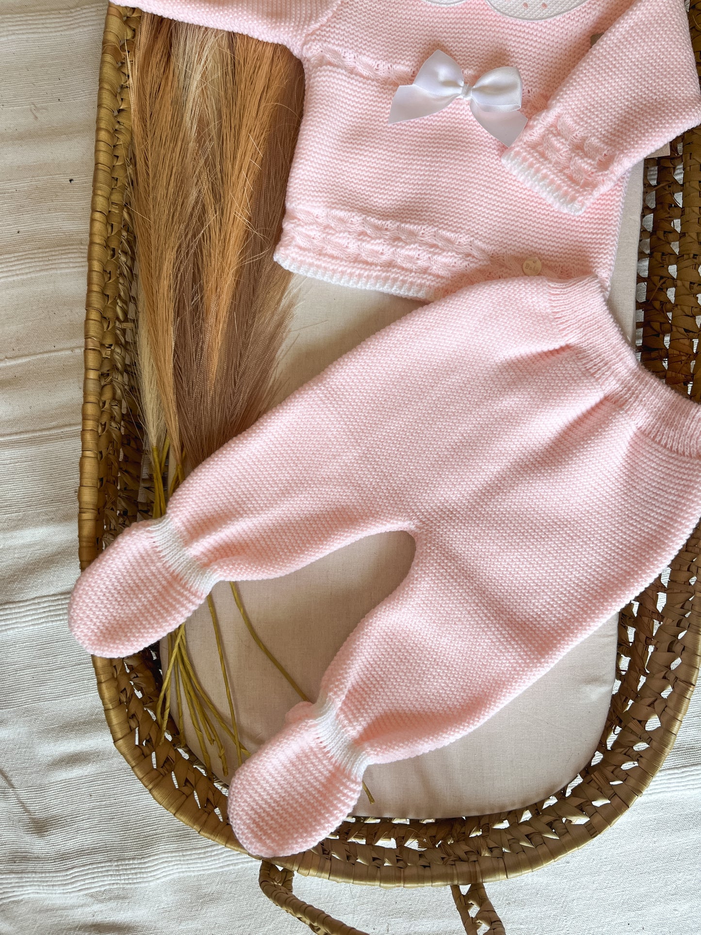 Conjunto de malha 3 peças bebé rosa