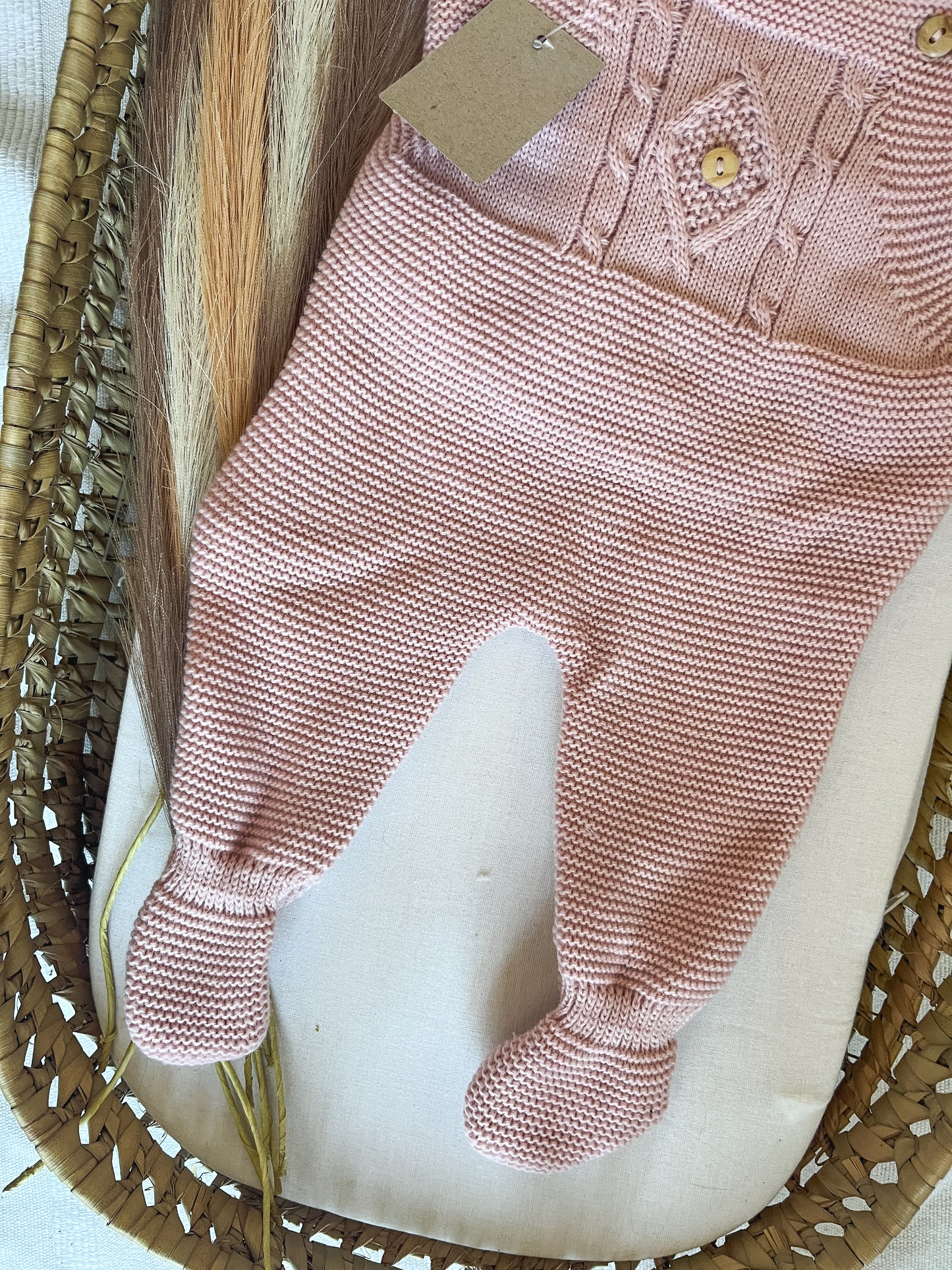 Conjunto de malha 3 peças bebé rosa velho