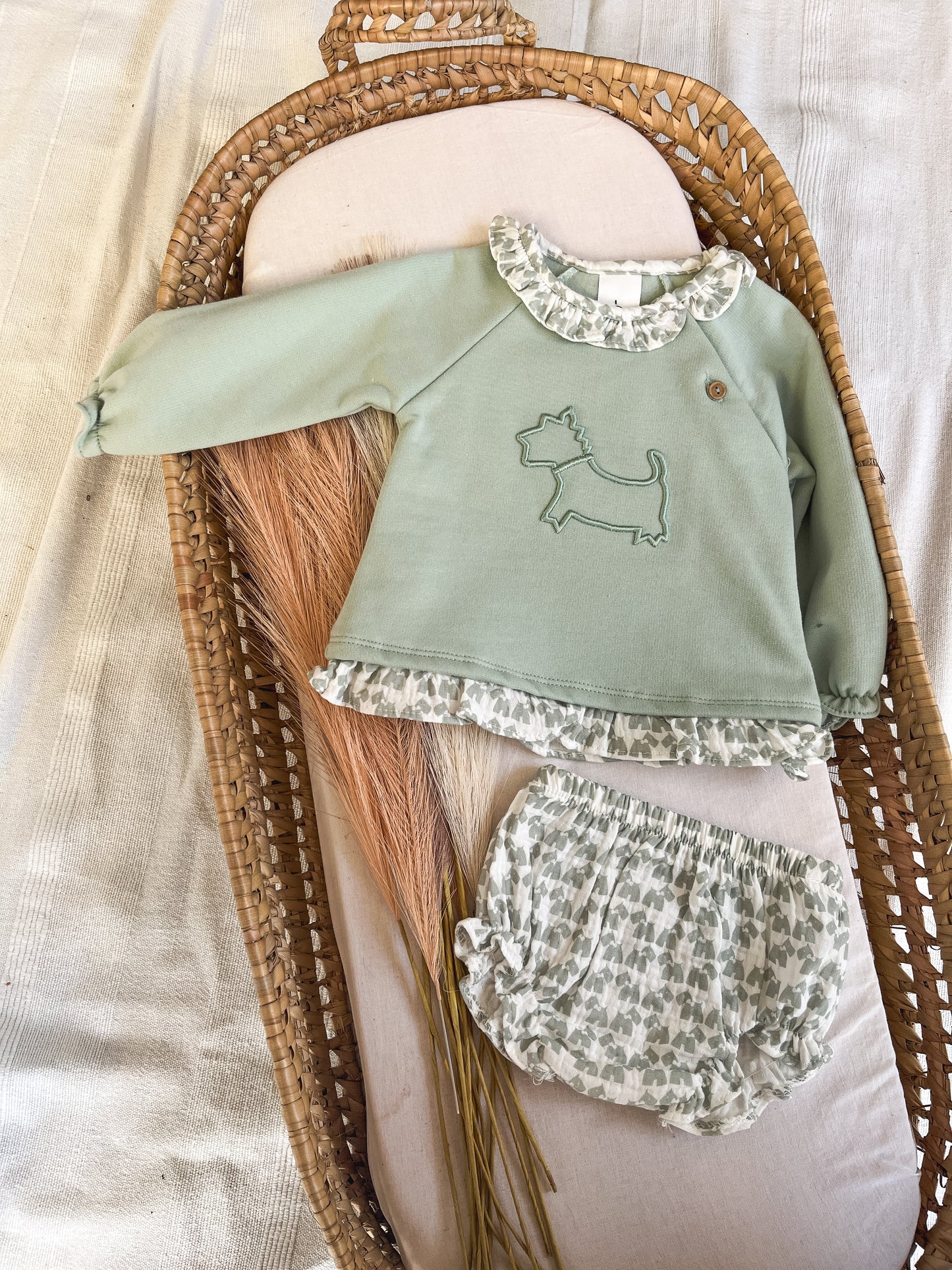 Conjunto sweat com tapa fralda bebé verde