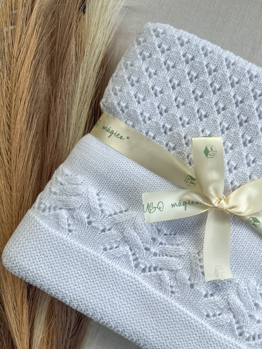 Manta de malha branca para bebé personalizável com nome