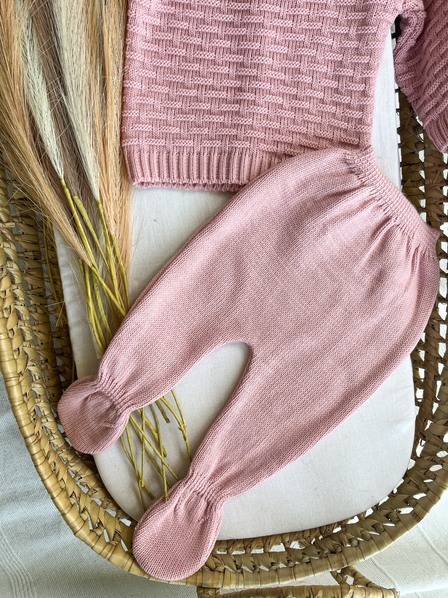 Conjunto de malha 3 peças bebé rosa velho