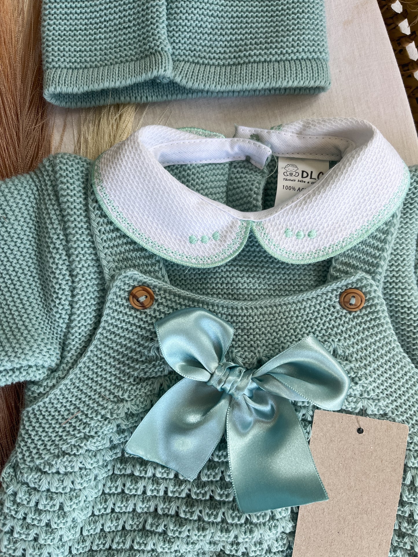 Conjunto de malha bebé 3 peças verde