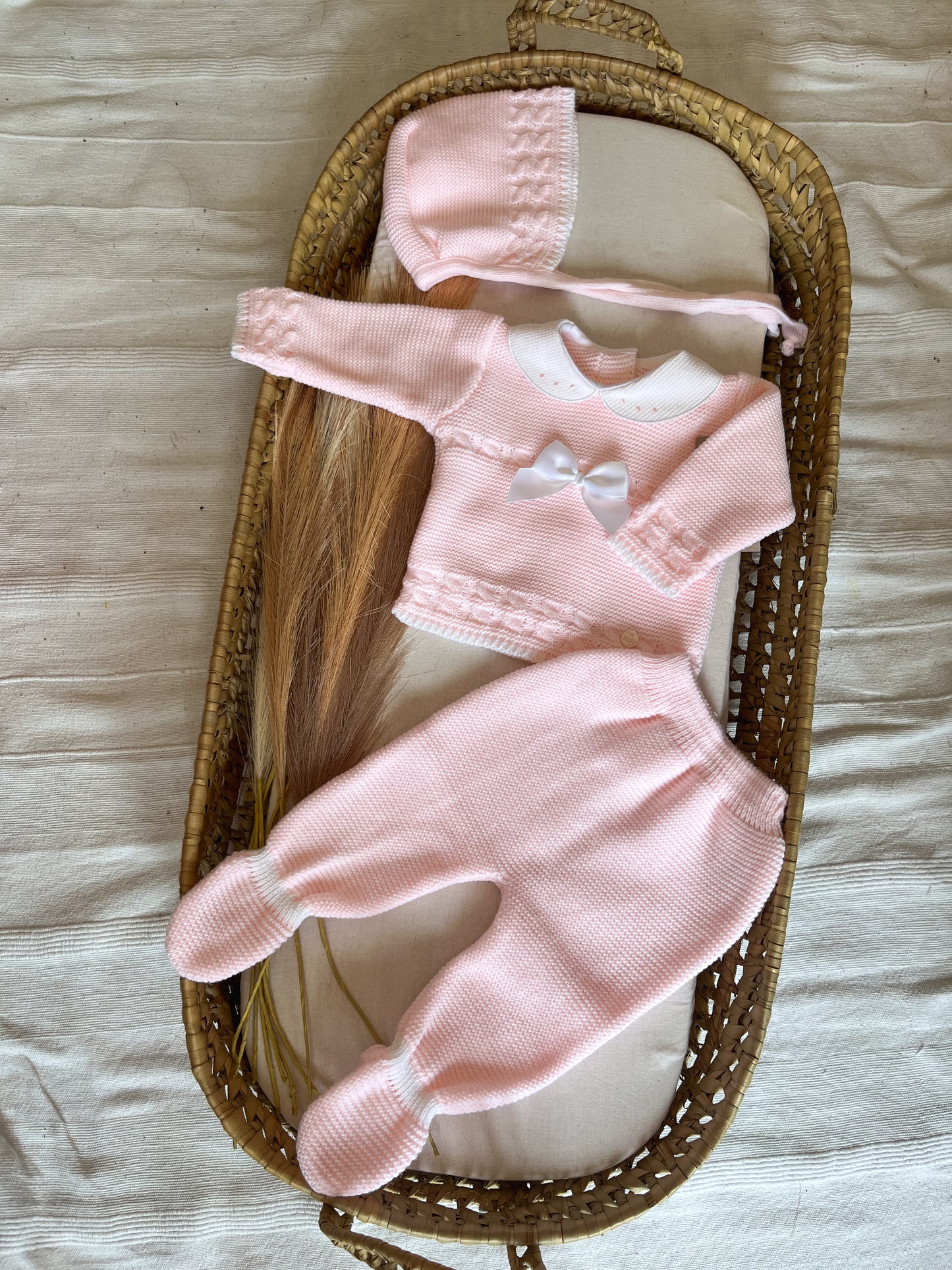 Conjunto de malha 3 peças bebé rosa