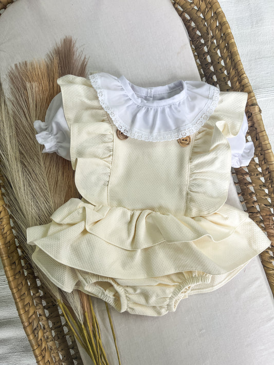 Conjunto de fofo/jardineira com blusa bebé amarelo