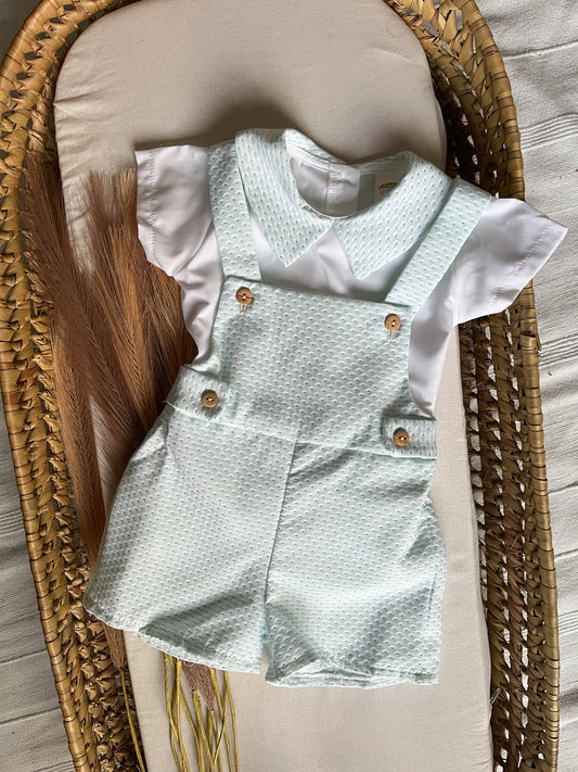 Conjunto de jardineira com blusa bebé menino verde