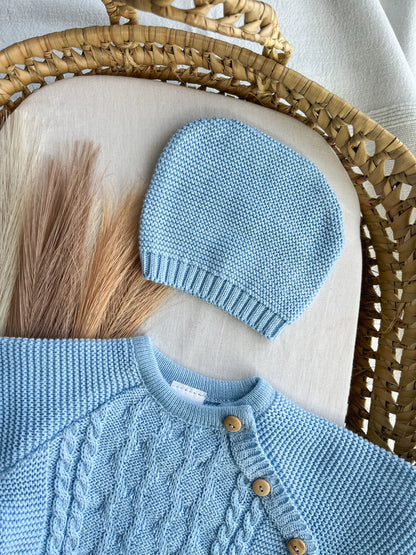 Conjunto de malha bebé 3 peças azul
