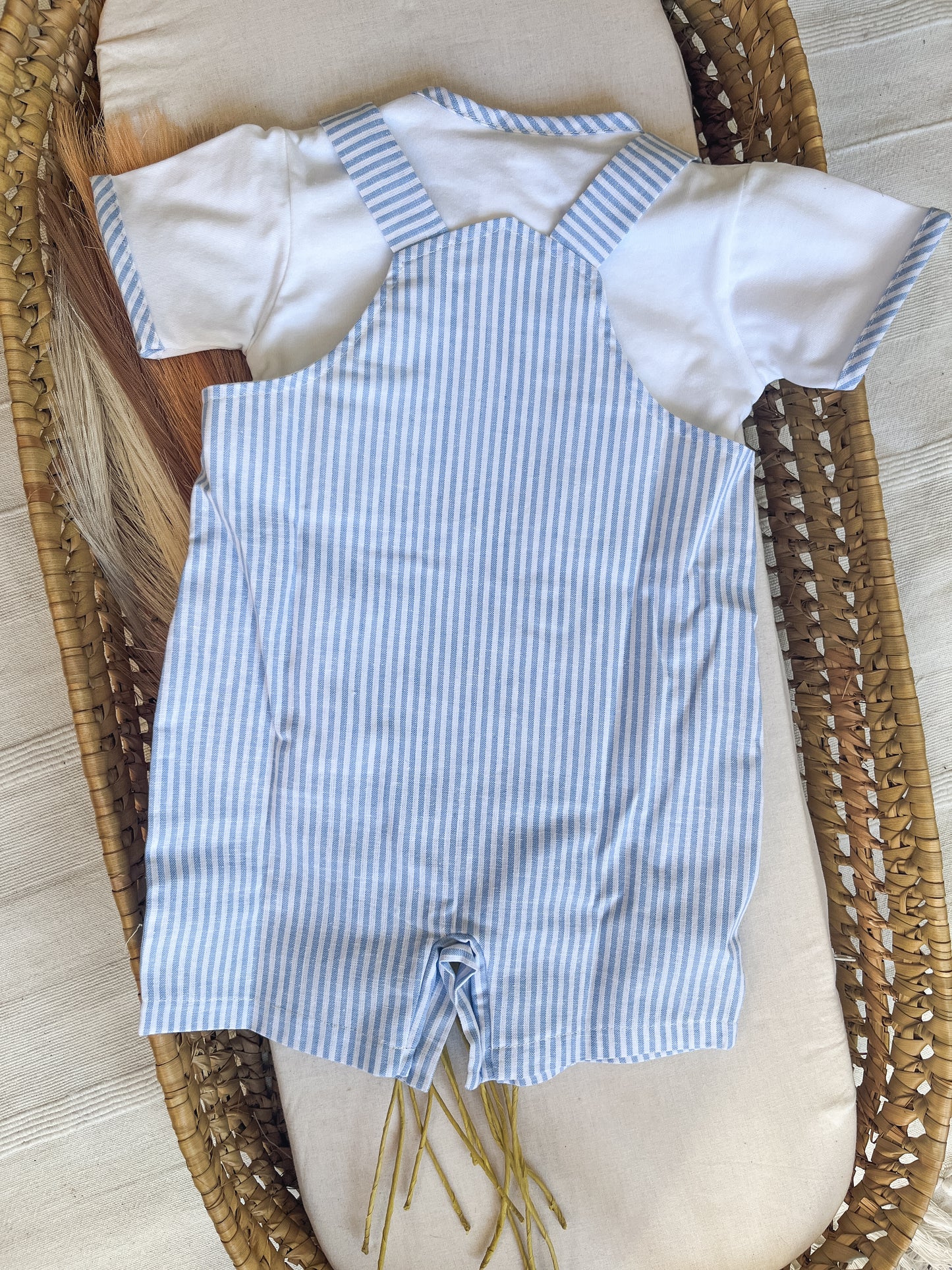 Conjunto de jardineira com blusa bebé menino azul bebé