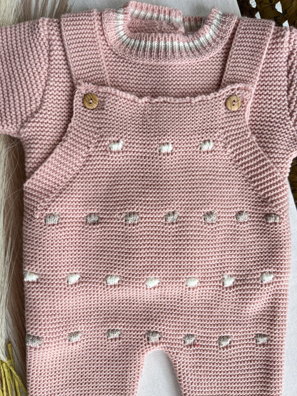 Conjunto de malha 3 peças bebé rosa velho