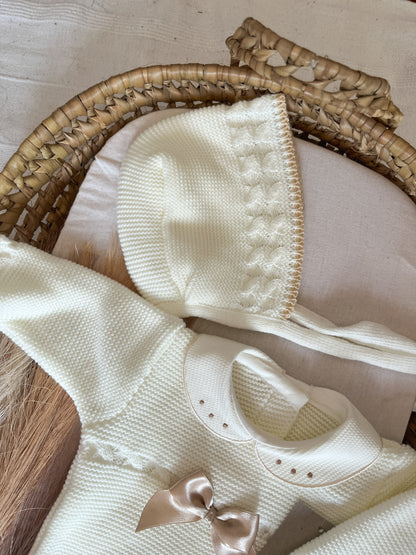 Conjunto de malha 3 peças bebé branco pérola