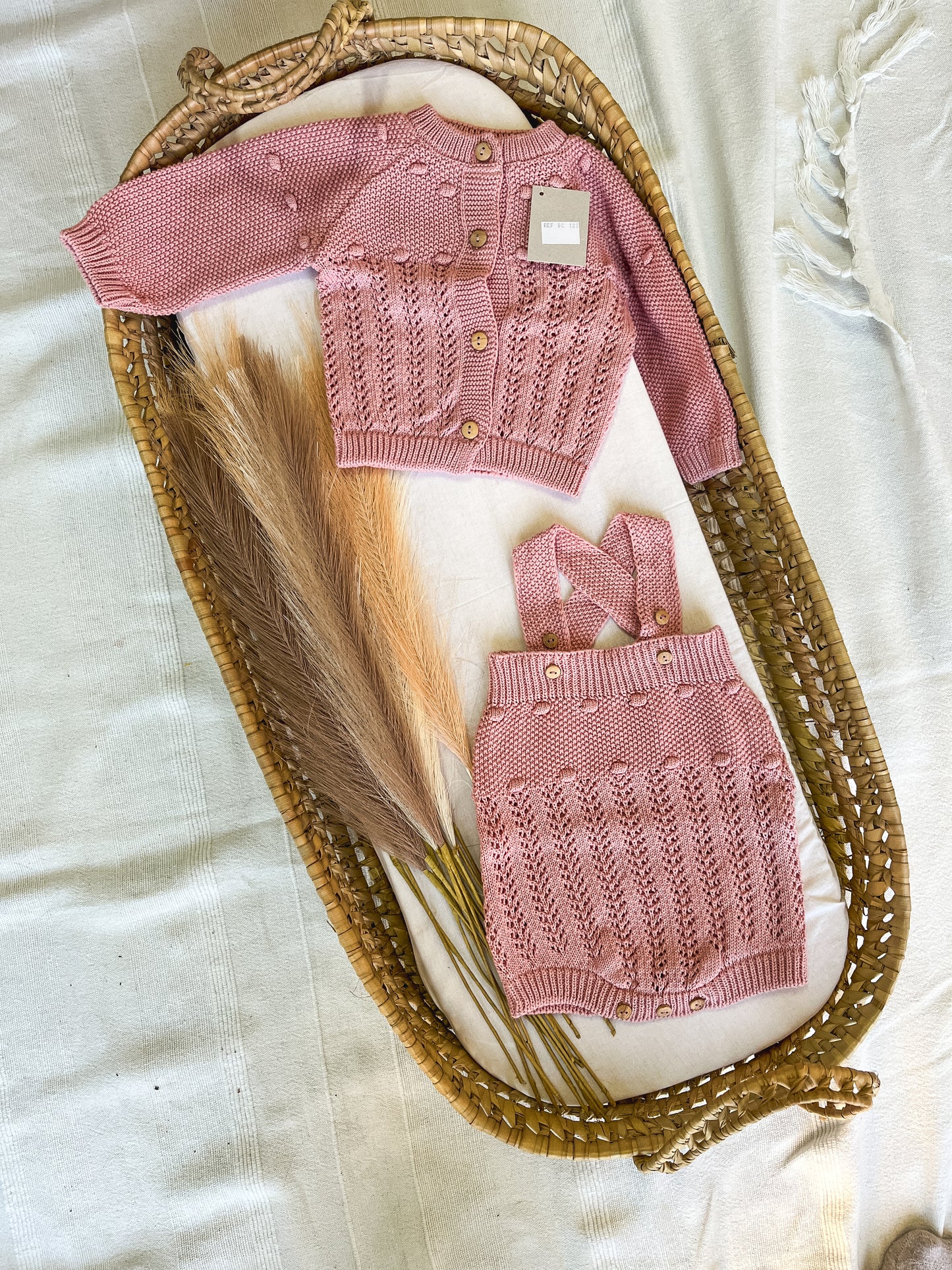 Conjunto de malha de 2 peças bebé rosa velho