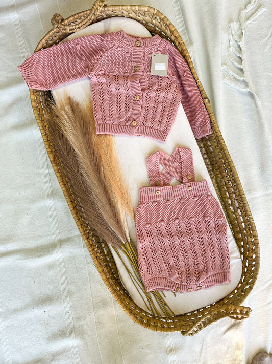 Conjunto de malha de 2 peças bebé rosa velho