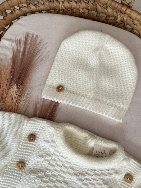 Conjunto de malha 3 peças bebé branco pérola