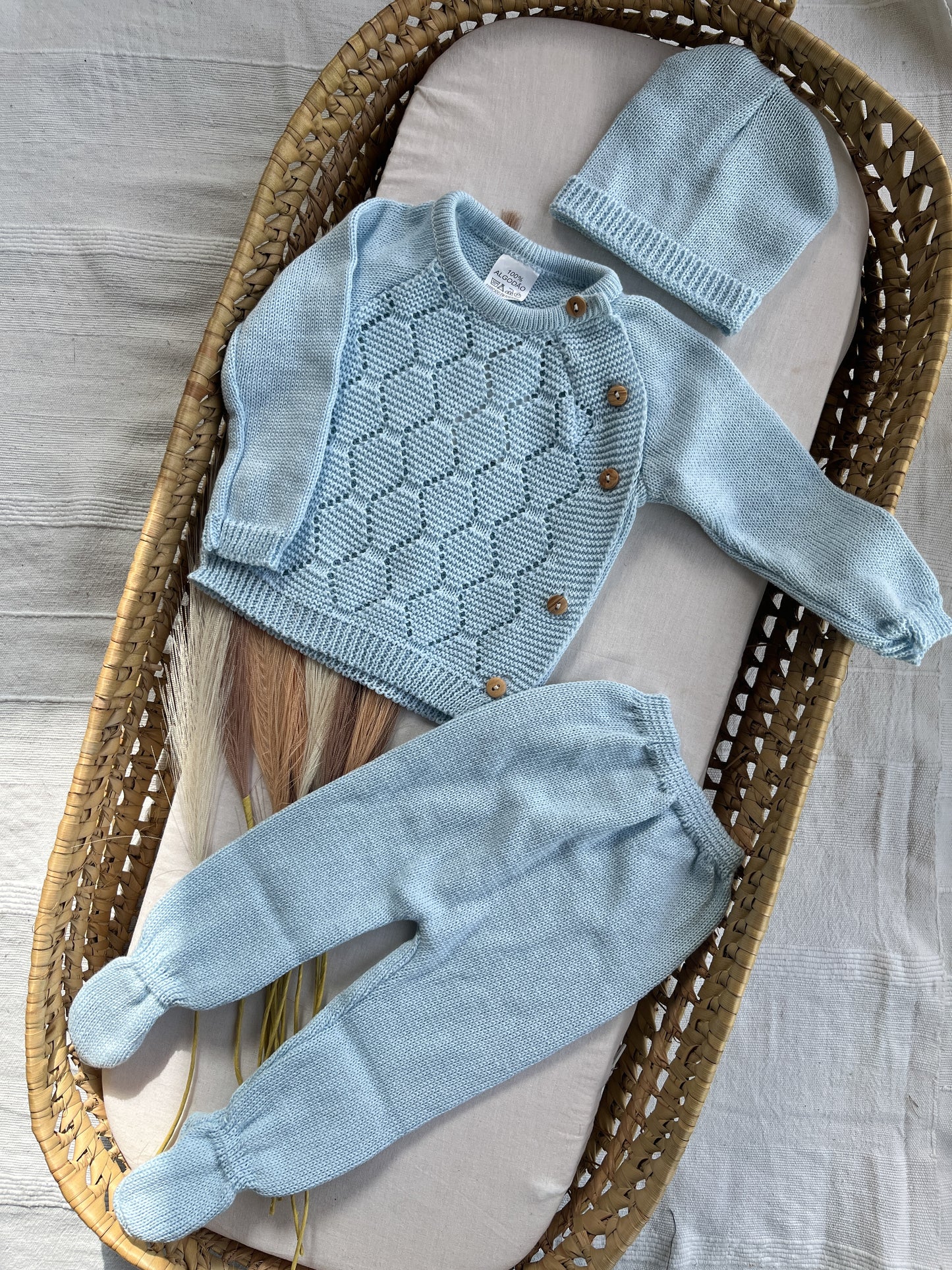 Conjunto de malha bebé 3 peças azul