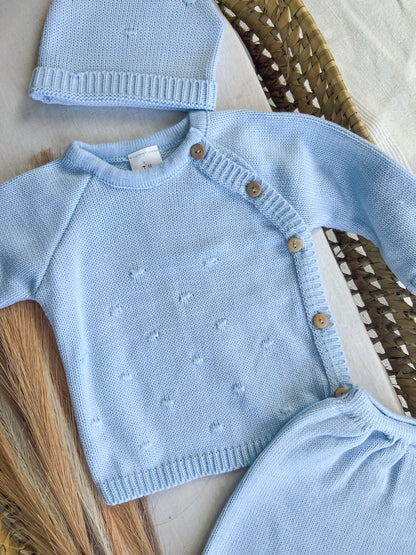 Conjunto de malha 3 peças bebé azul