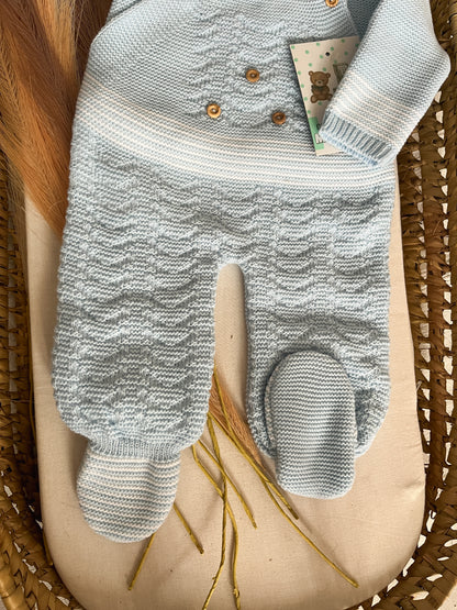 Conjunto de malha 3 peças bebé azul