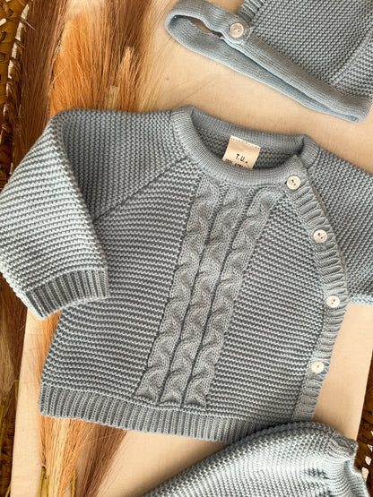Conjunto de malha 3 peças bebé azul