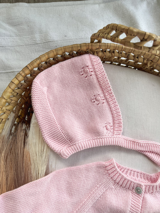 Conjunto de malha bebé 3 peças rosa