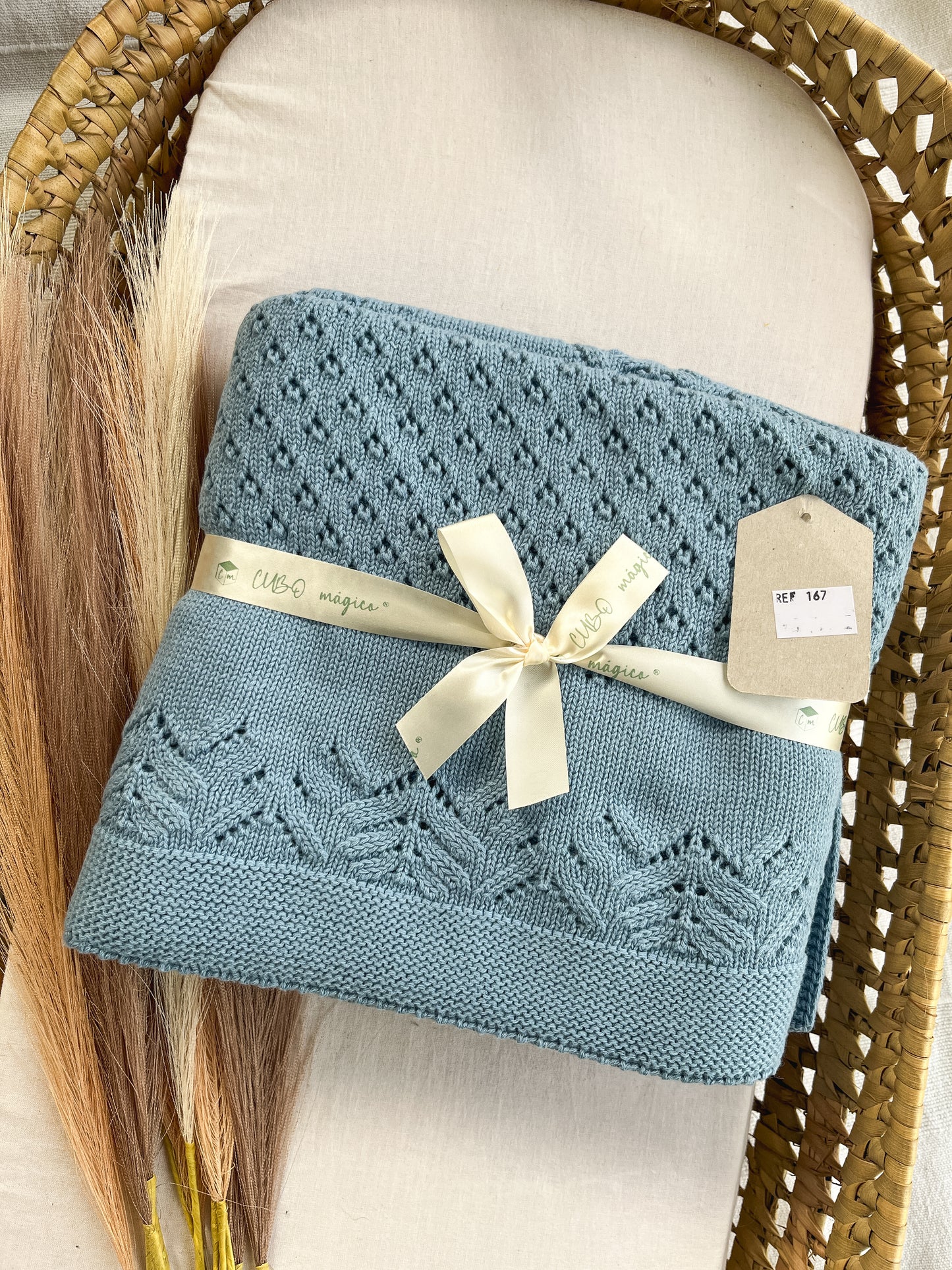 Manta de malha azul para bebé personalizável com nome