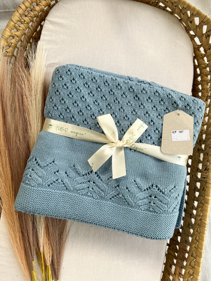 Manta de malha azul para bebé personalizável com nome