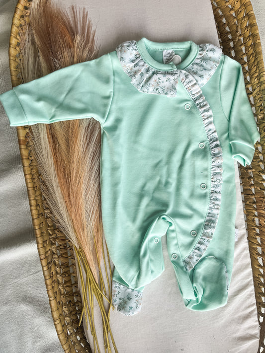 Babygrow de algodão com gola bebé verde menta