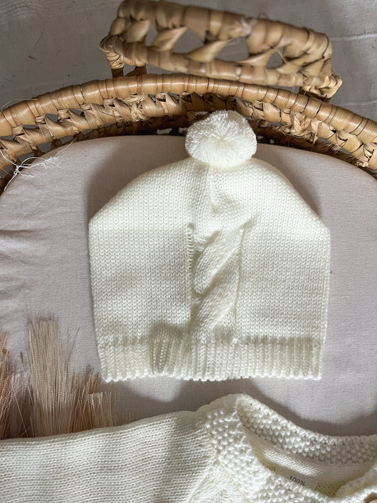 Conjunto de malha 3 peças bebé branco pérola