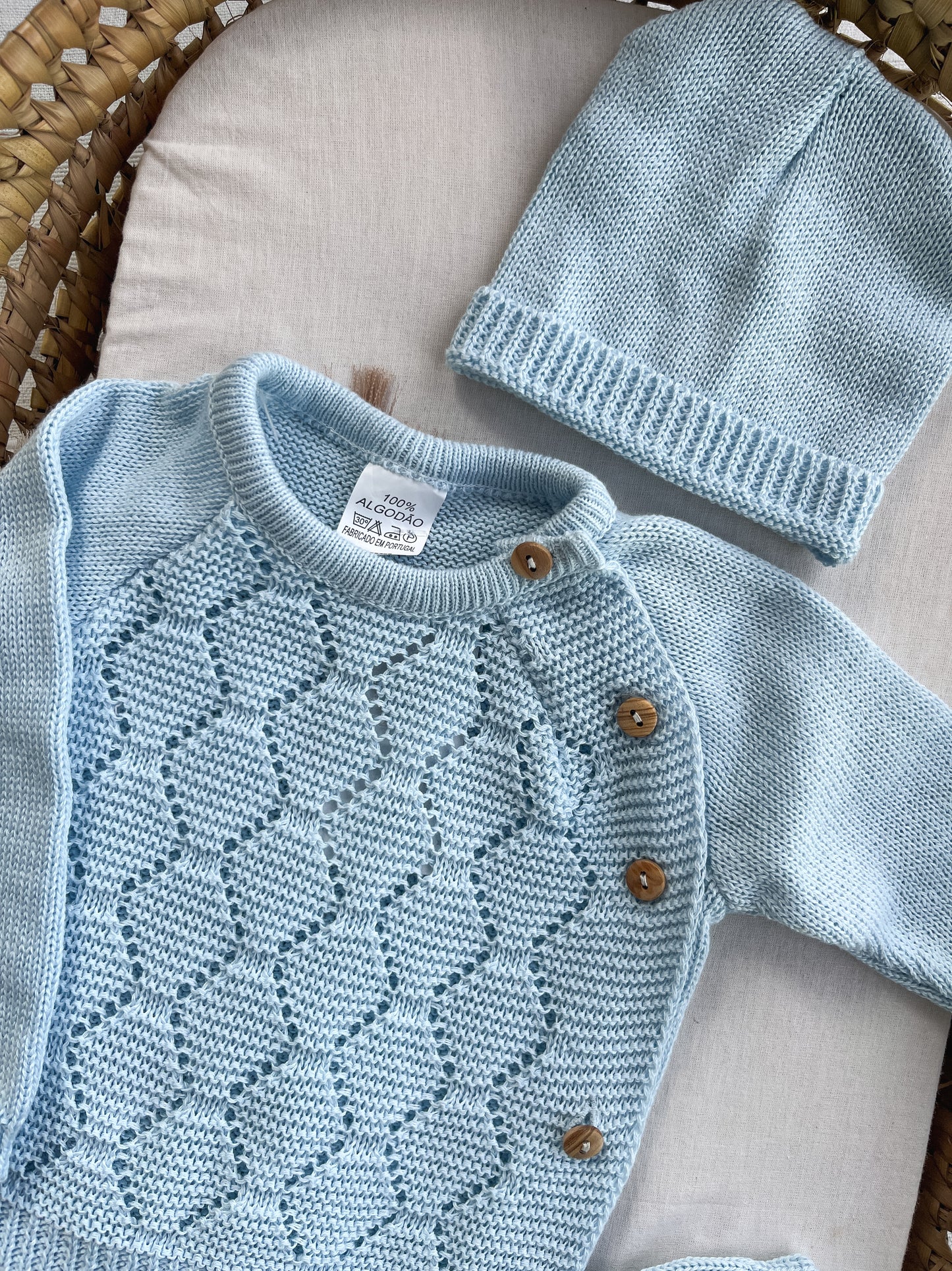 Conjunto de malha bebé 3 peças azul