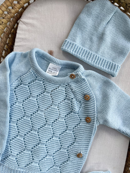 Conjunto de malha bebé 3 peças azul