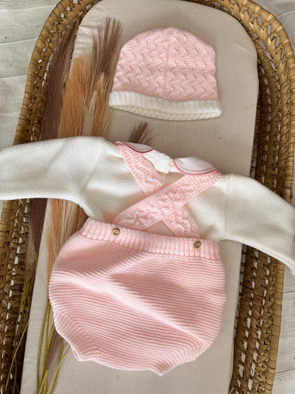Conjunto de malha 3 peças bebé rosa