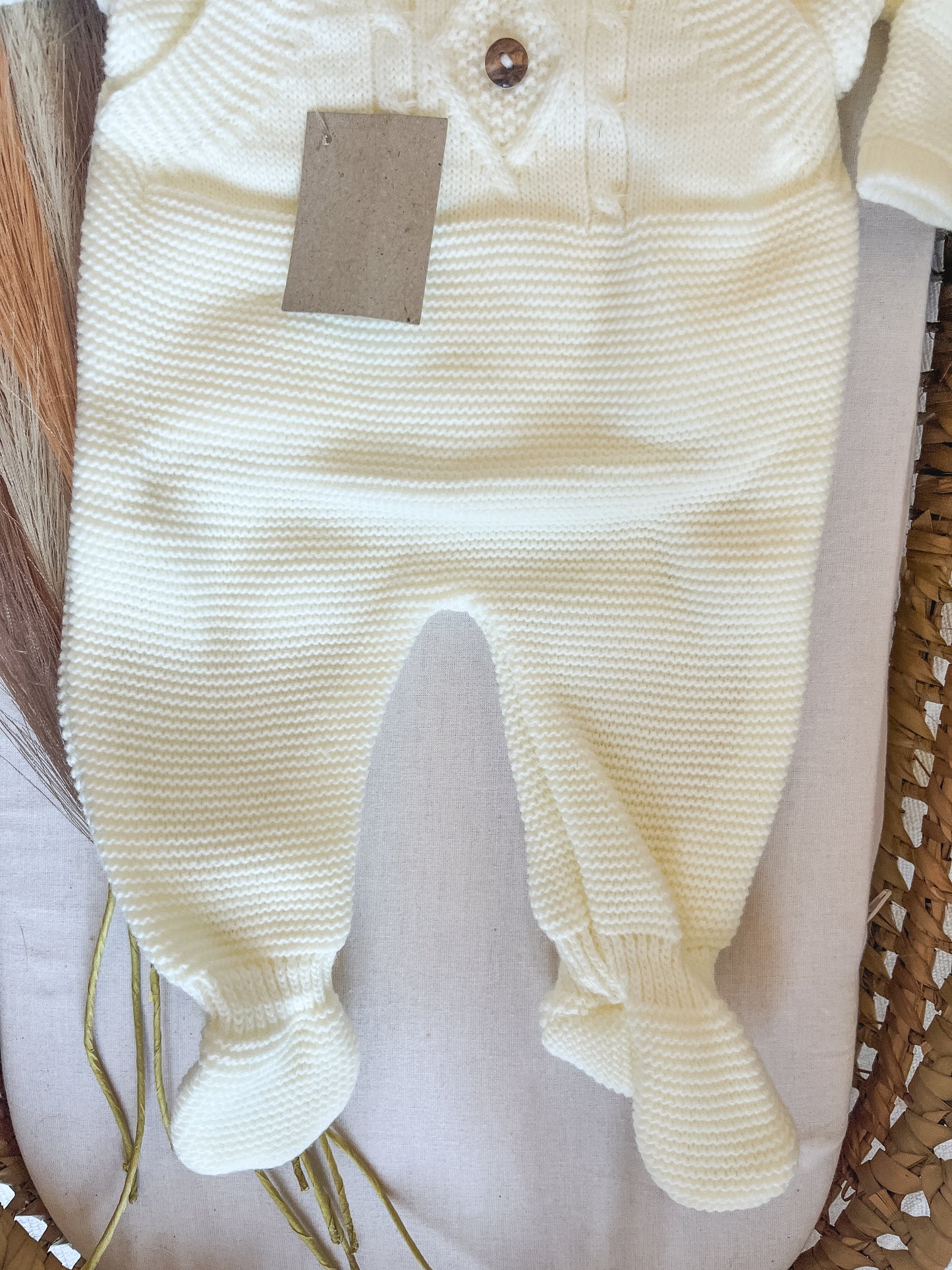 Conjunto de malha 3 peças bebé branco pérola