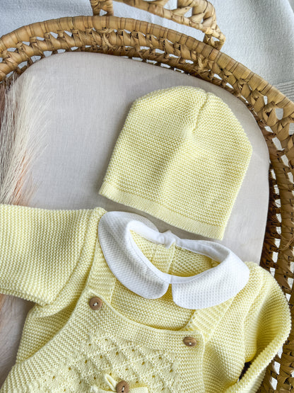Conjunto de malha bebé 3 peças amarelo