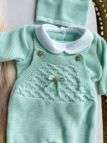 Conjunto de malha bebé 3 peças verde água