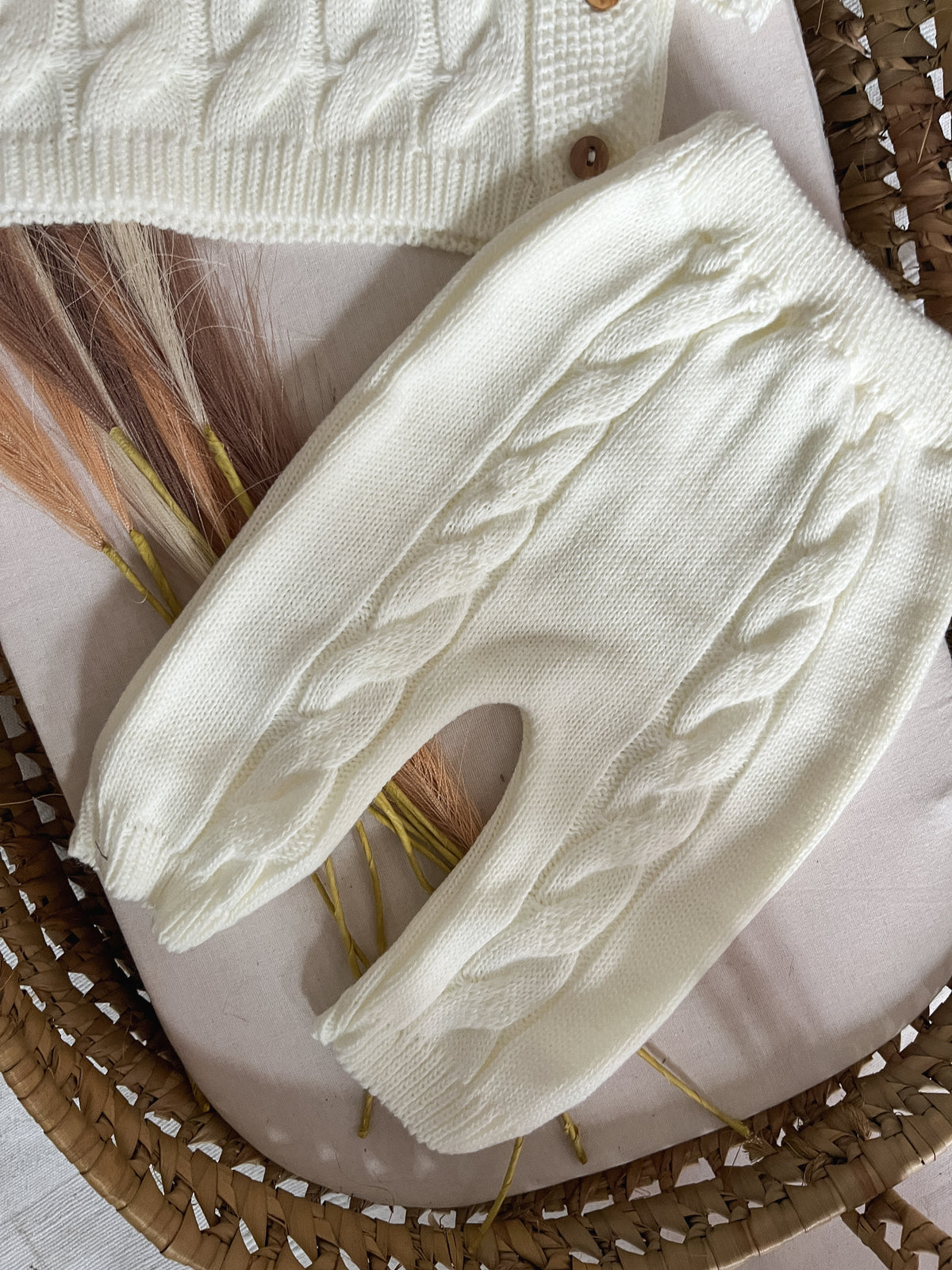 Conjunto de malha 3 peças bebé branco pérola
